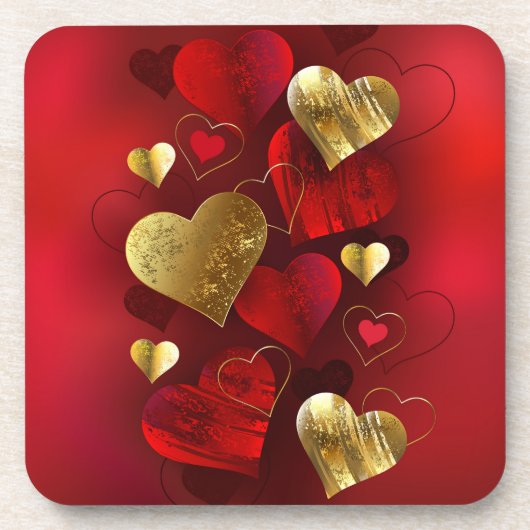 Goldene und rote Valentine Getränkeuntersetzer (Vorderseite)