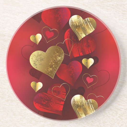 Goldene und rote Valentine Getränkeuntersetzer (Vorne)