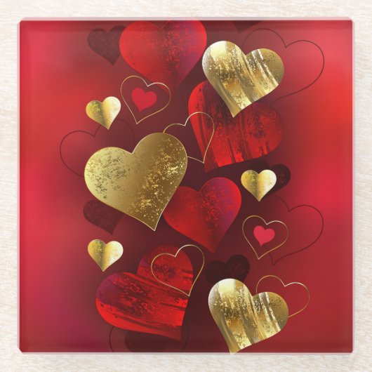 Goldene und rote Valentine Glasuntersetzer (Vorderseite)