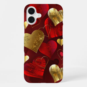 Goldene und rote Valentine iPhone 16 Plus Hülle