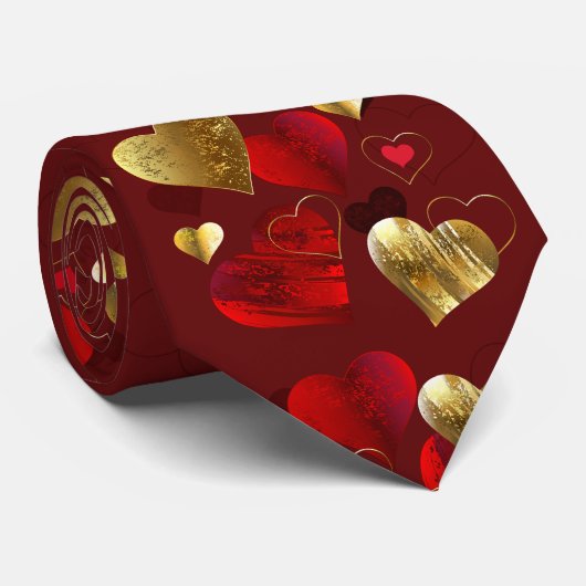 Goldene und rote Valentine Krawatte (Gerollt)