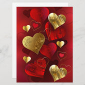 Goldene und rote Valentine Menükarte (Vorne/Hinten)