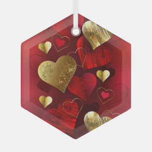 Goldene und rote Valentine Ornament Aus Glas