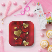 Goldene und rote Valentine Pappteller (Party)