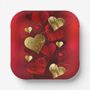 Goldene und rote Valentine Pappteller