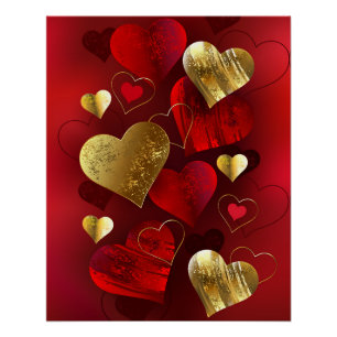 Goldene und rote Valentine Poster