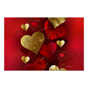 Goldene und rote Valentine Poster