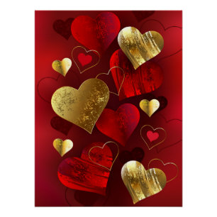 Goldene und rote Valentine Poster