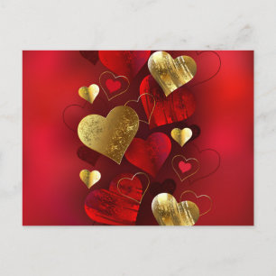 Goldene und rote Valentine Postkarte