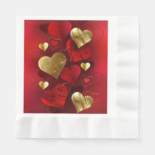 Goldene und rote Valentine Serviette (Vorderseite)