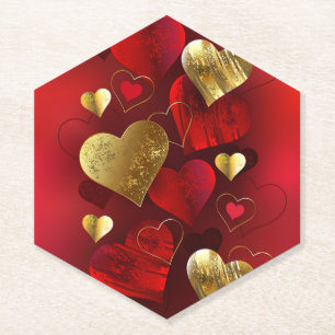 Goldene und rote Valentine Untersetzer