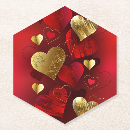 Goldene und rote Valentine Untersetzer (Vorderseite)
