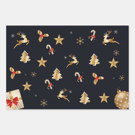 goldene und rote Weihnachtszeichen Geschenkpapier Set (Vorderseite 2)