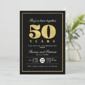 Goldene und schwarze 50. Hochzeitstag - Einladung (Stehend Vorderseite)