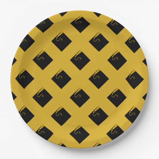 Goldene und schwarze Abschlussfeier Pappteller (Vorderseite)