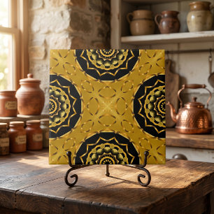 Goldene und schwarze geometrische Arabeske marokka Fliese