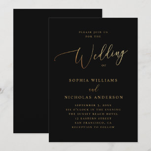 Goldene und schwarze Hochzeit Elegante klassisch Einladung