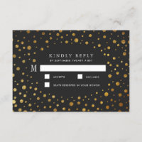Goldene und schwarze Konfetti-Folie Hochzeits-RSVP