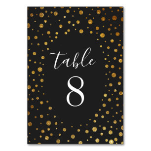 Goldene und schwarze Konfetti-Hochzeitstisch-Numme Tischnummer