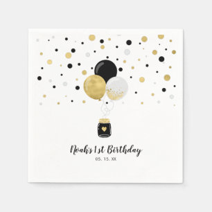 Goldene und schwarze Luftballons und Konfetti Kind Serviette