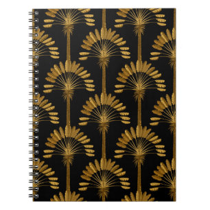 Goldene und schwarze Tapete mit Blumenmuster in th Notizblock