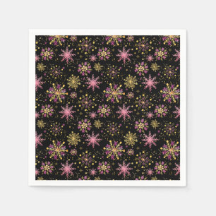 Goldene und schwarze Winter-Schneeflocken Serviette
