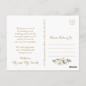 Goldene und weiße Blume Hochzeit Danke Postkarten (Rückseite)