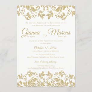 Goldene und weiße Damast-Hochzeit Einladung