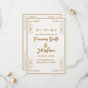 Goldene und weiße Eleganz Save the Date Einladung