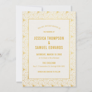 Goldene und weiße geometrische Art Deco Hochzeit Einladung