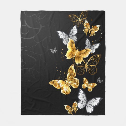Goldene und weiße Schmetterlinge Fleecedecke (Vorderseite)