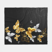 Goldene und weiße Schmetterlinge Fleecedecke (Vorderseite (Horizontal))