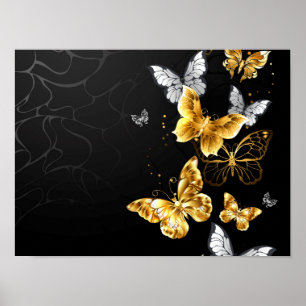 Goldene und weiße Schmetterlinge Poster