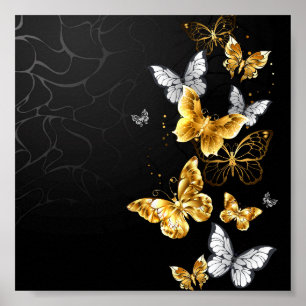 Goldene und weiße Schmetterlinge Poster