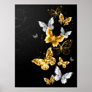 Goldene und weiße Schmetterlinge Poster
