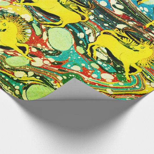 GOLDENE UNICORNS, BLAUE GRÜNE, MARBIERTE EFFEKTE,K GESCHENKPAPIER (Ecke)