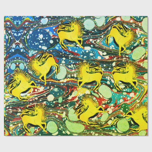 GOLDENE UNICORNS, BLAUE GRÜNE, MARBIERTE EFFEKTE,K GESCHENKPAPIER (Flach)