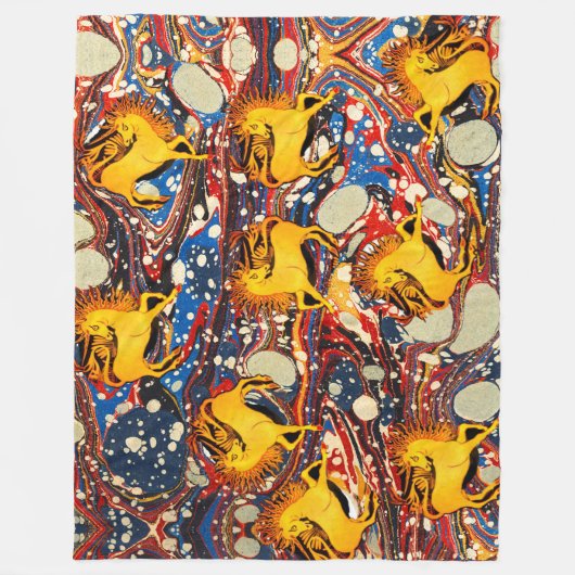 GOLDENE UNICORNS , ROTE BLAUE MARBLED EFFEKTE,KREI FLEECEDECKE (Vorderseite)