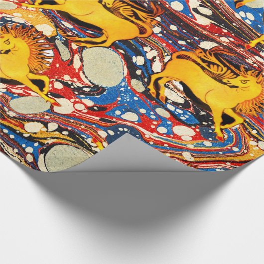 GOLDENE UNICORNS , ROTE BLAUE MARBLED EFFEKTE,KREI GESCHENKPAPIER (Ecke)