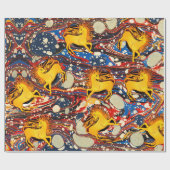 GOLDENE UNICORNS , ROTE BLAUE MARBLED EFFEKTE,KREI GESCHENKPAPIER (Flach)