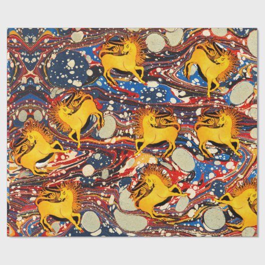 GOLDENE UNICORNS , ROTE BLAUE MARBLED EFFEKTE,KREI GESCHENKPAPIER (Flach)