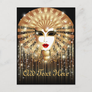 Goldene Venedig Karneval Party Maske Einladungspostkarte