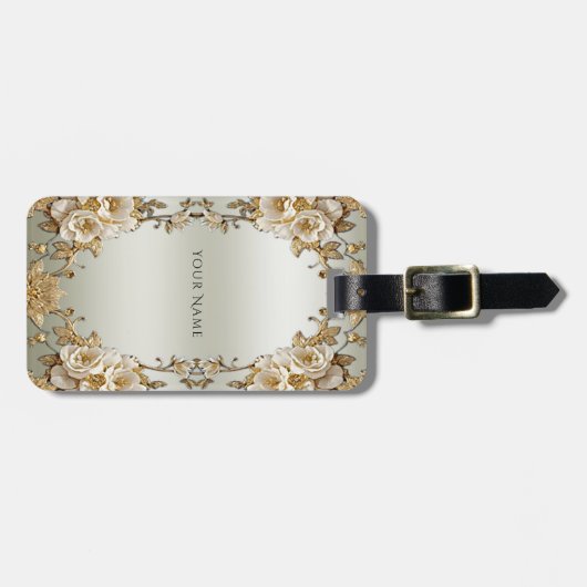 Goldene Verzierte Blume Gepäckmarke Gepäckanhänger (Vorderseite horizontal)