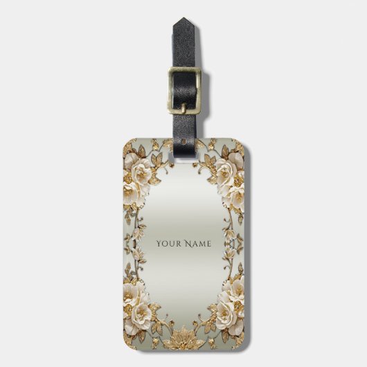 Goldene Verzierte Blume Gepäckmarke Gepäckanhänger (Vorderseite vertikal)