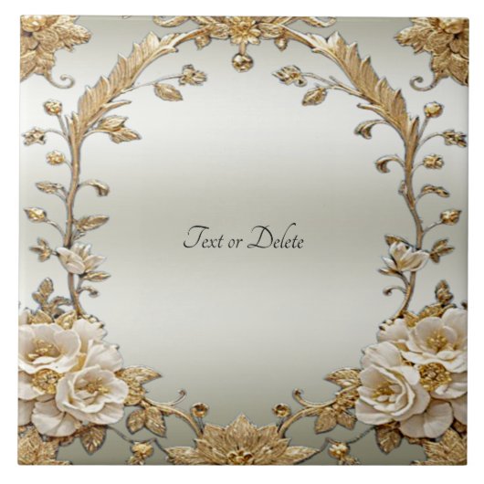 Goldene Verzierte Blume Keramik Tile Fliese (Vorderseite)