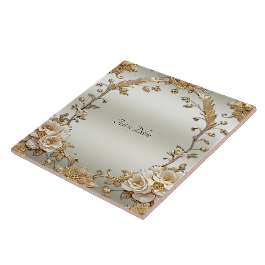 Goldene Verzierte Blume Keramik Tile Fliese (Seite)