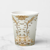 Goldene Verzierte Blume Papiertasse Pappbecher (Vorderseite)
