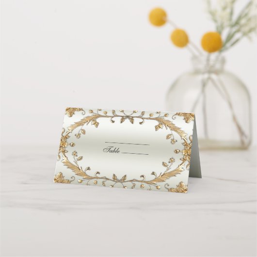Goldene Verzierte Blume Platzkarte (Vorderseite)