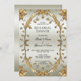 Goldene Verzierte Blume Probe Abendessen Einladung