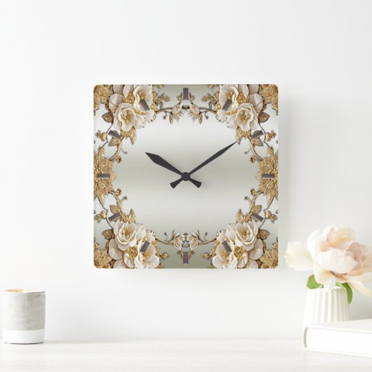 Goldene Verzierte Blume Uhr (Zuhause)